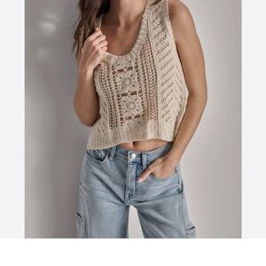 Women's DKNY Coastal Cowgirl Cropped Crochet Scoop-Neck Top (L)